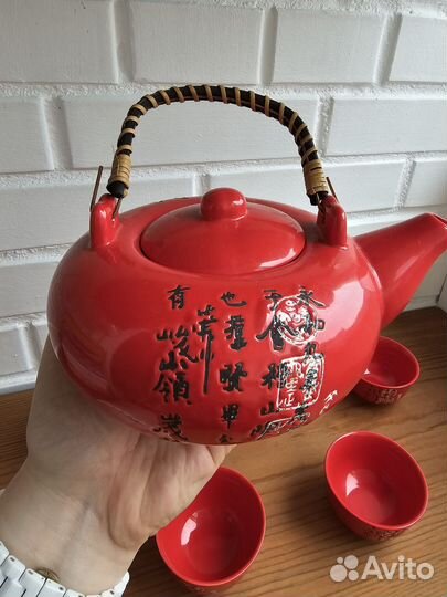 Китайский красный чайный сервиз 
