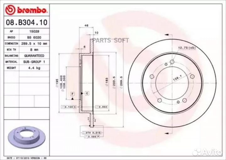 Brembo 08.B304.10 Диск тормозной передн. suzuki jimny (FJ) 07/98