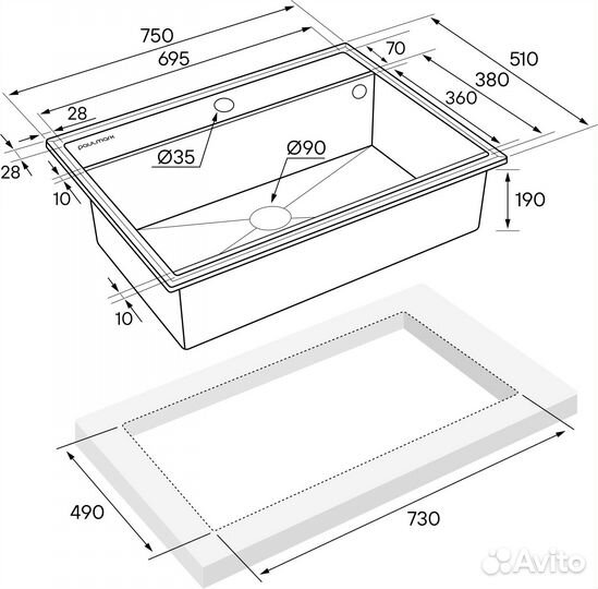 Кухонная мойка Paulmark stepia 80 + ролл-мат step PM117551-BLM+R375-BS черный металлик