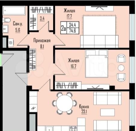 2-к. квартира, 75 м², 9/12 эт.