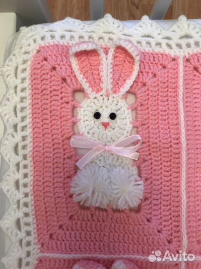 Плед « зайчики» в детскую кровать, новый, ручная р