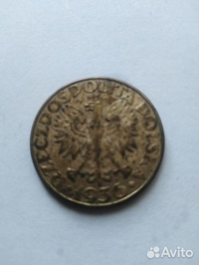 2 злотых 1936г парусник