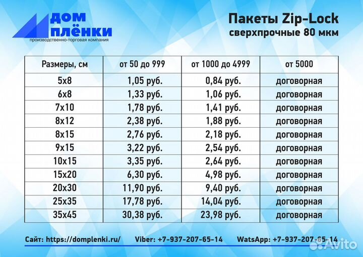 Пакеты зип лок 20*30 см 80 мкм