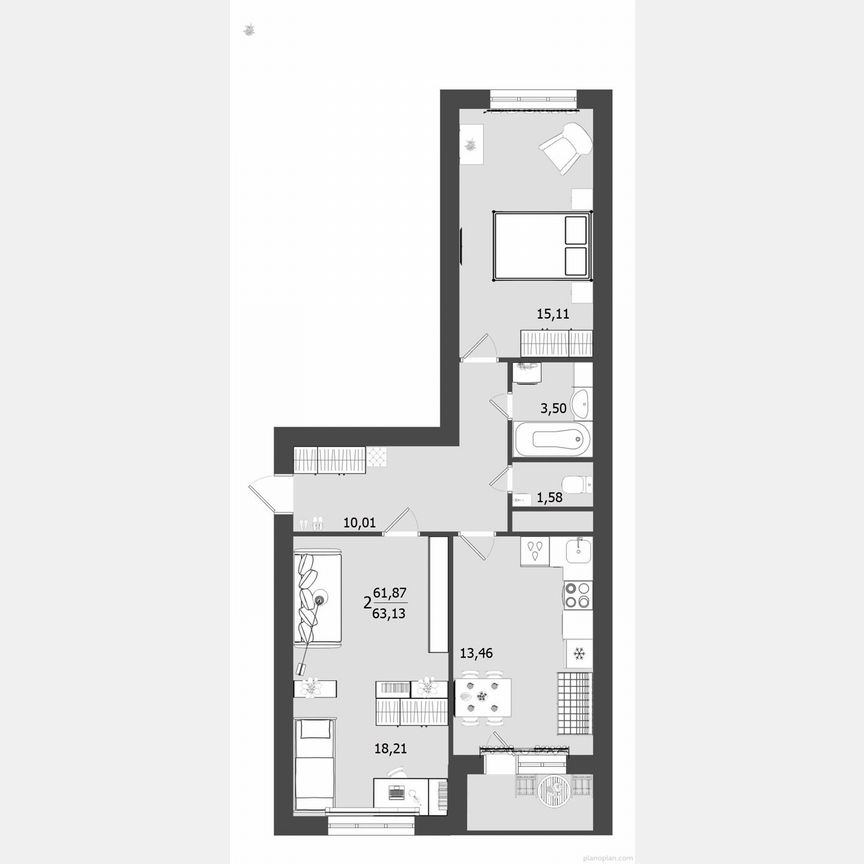 2-к. квартира, 63,1 м², 6/9 эт.