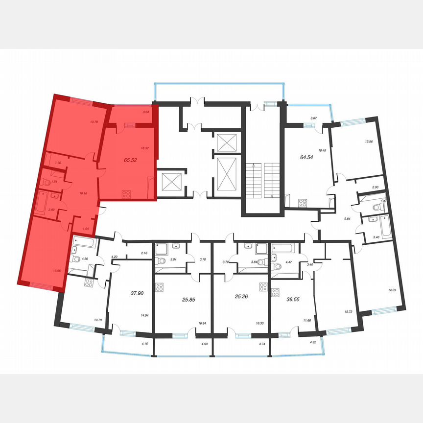 2-к. квартира, 67,3 м², 13/22 эт.