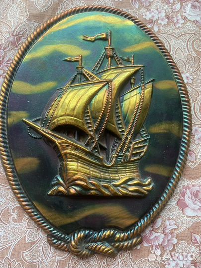 Панно СССР винтаж парусник, бригантина, каравелла
