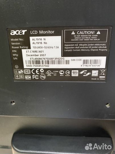 Монитор Acer Al 1916 N