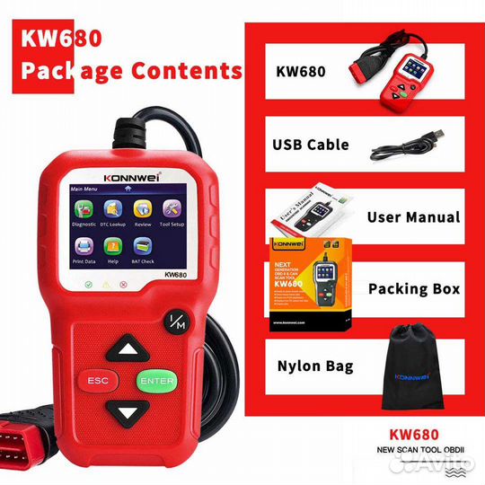 Konnwei KW 680 obdii диагностический сканер