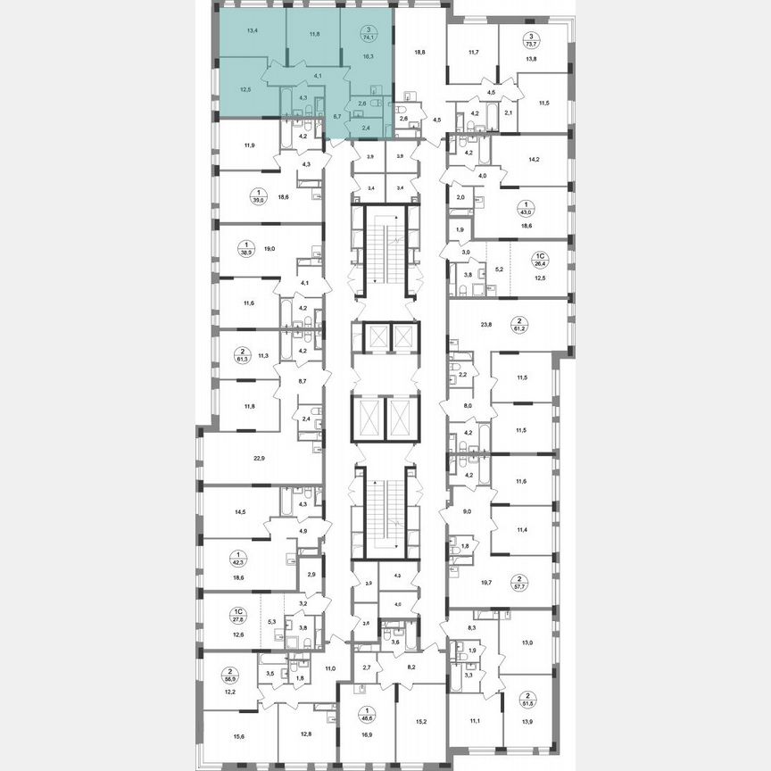 3-к. квартира, 74,1 м², 17/19 эт.