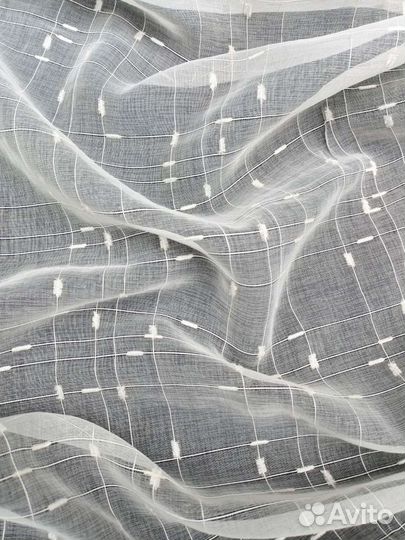 Тюлевая ткань под лен квадратики Букле