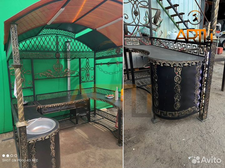 Кованая Беседка с мангалом и печью 