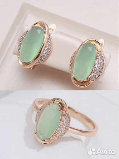 Комплект серьги + кольцо дубайское золото