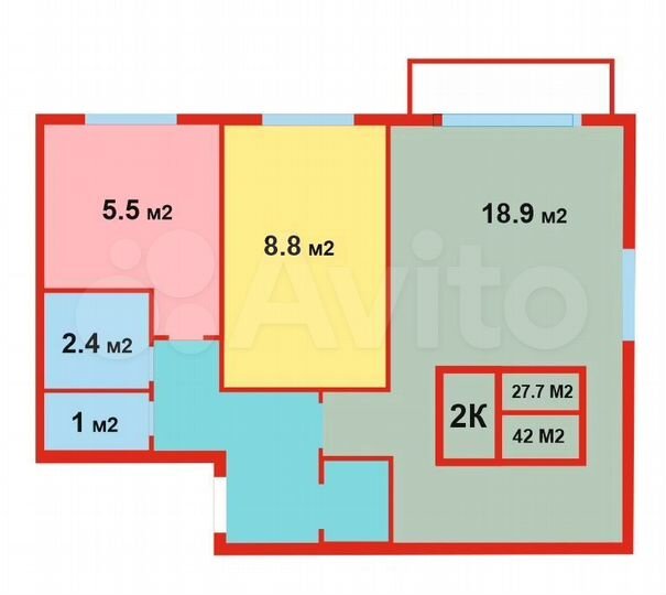 2-к. квартира, 42 м², 2/3 эт.