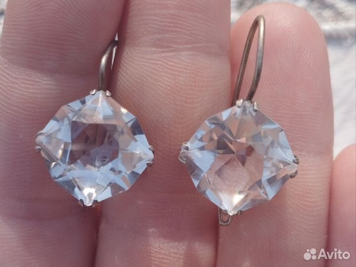 Серьги серебро 875 проба СССР горный хрусталь