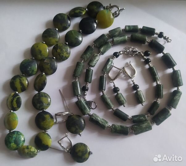 Серафинит Клинохлор Жадеит Бусы Браслет Серьги