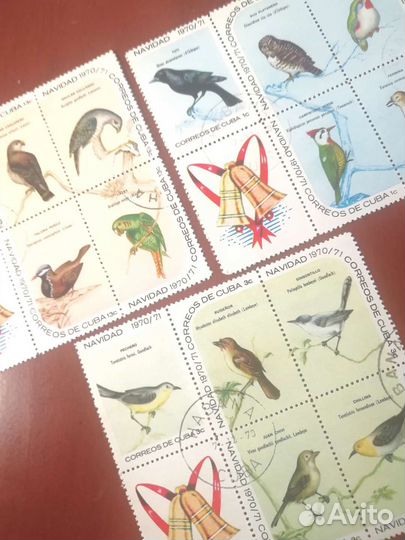 Марки Куба птицы, рождественская серия 1970