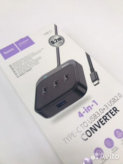 USB хаб 4порта, 3.0 USB кабель Type-C