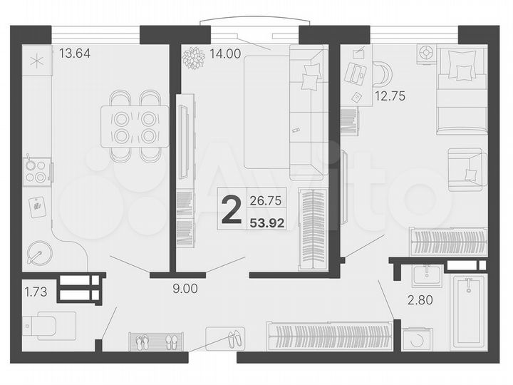 2-к. квартира, 58,5 м², 8/20 эт.