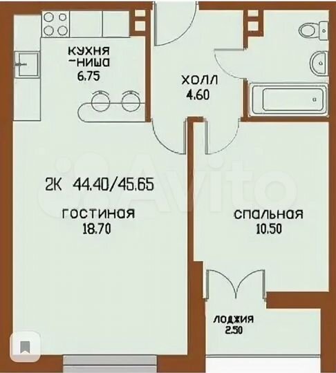 2-к. квартира, 45,7 м², 10/16 эт.