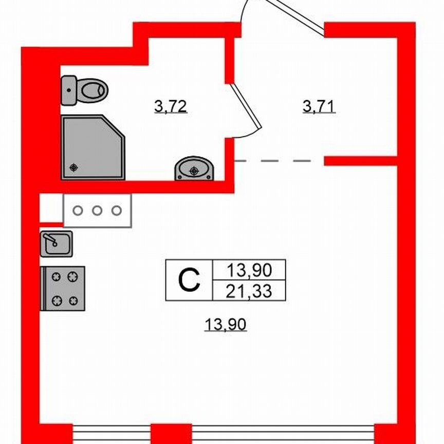 Квартира-студия, 21,3 м², 11/11 эт.