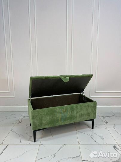 Банкетка Гиффа-Лофт с местом для хранения, зеленая