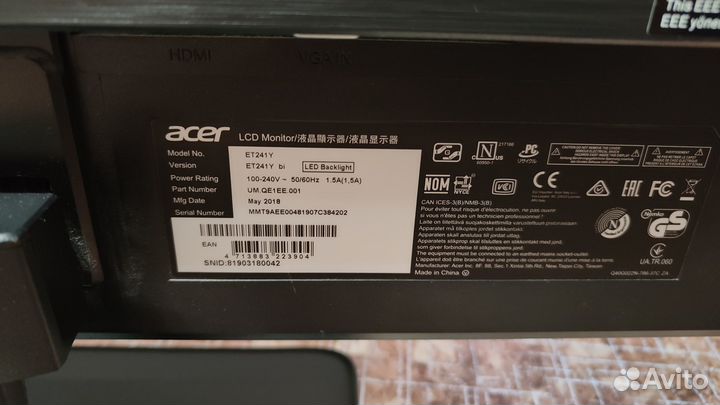 Монитор acer ET241Y 24 дюйма ips