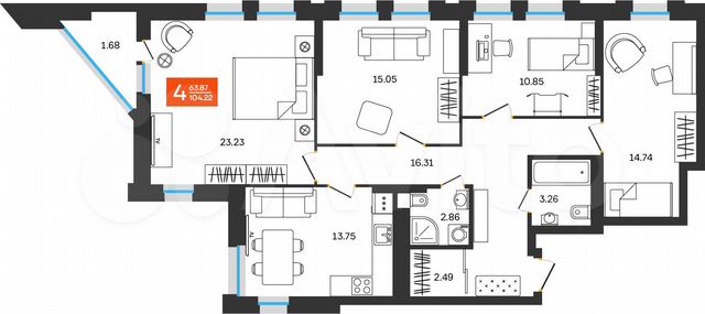 4-к. квартира, 104,2 м², 25/25 эт.