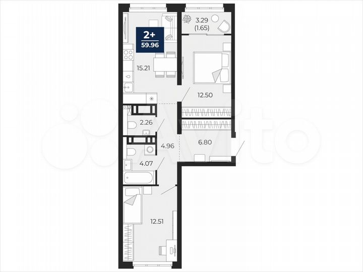 2-к. квартира, 60 м², 4/22 эт.