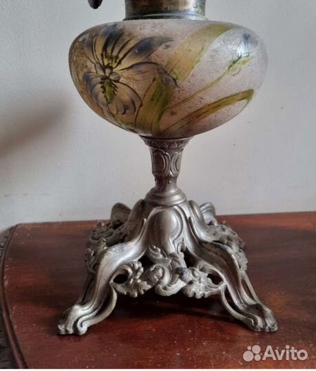 Керосиновая лампа,дутое стекло+ бронза,19век