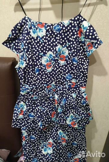 Длинное нарядное платье х/б 46р с баской