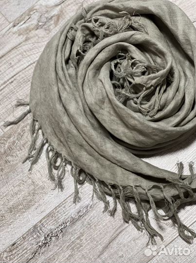 Льняной платок серо-зелёный