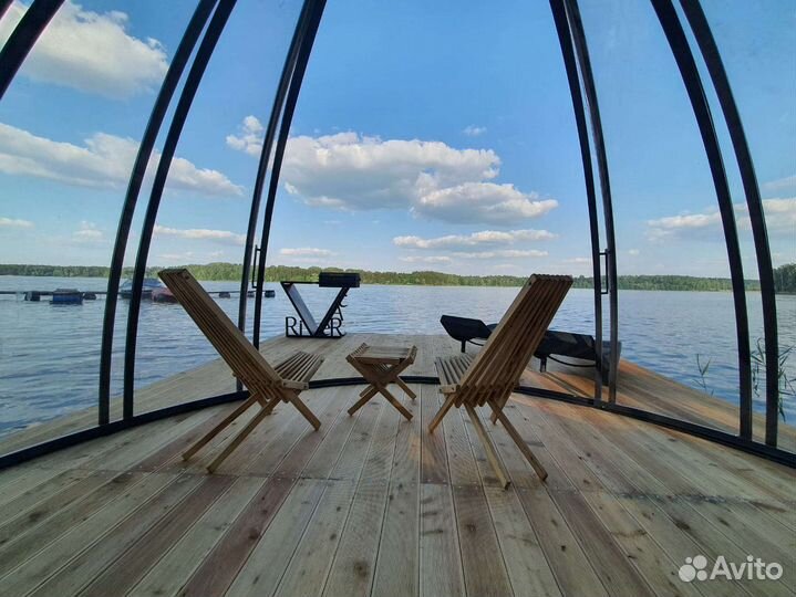 Плавающая беседка на понтоне Купольная беседка