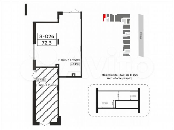 Аренда, торговое помещение площадью 72.3 кв.м