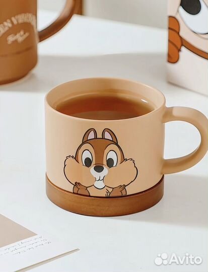 Премиум-кружки Чип и Дейл с деревянной основой