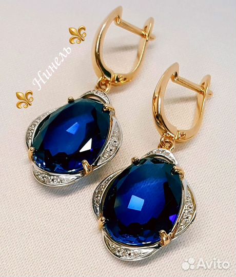 Чудесные серьги. Золото 585. Сапфир. Бриллианты
