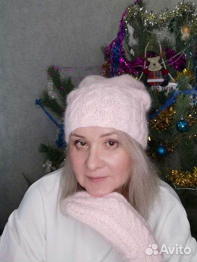 Шапка и варежки из пуха норки