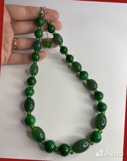 Зеленые бусы из камней авантюрин турмалин 46 см