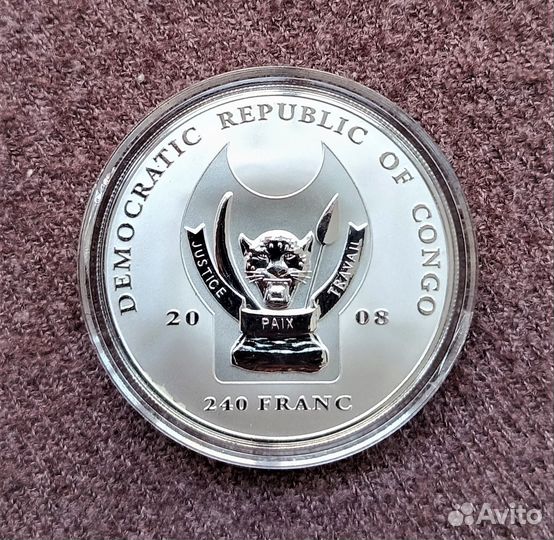 Конго 240 франков 2008 г. / Буйвол / серебро