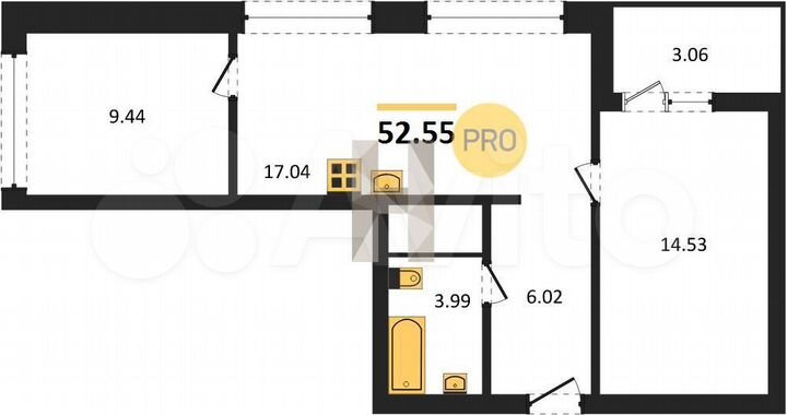 2-к. квартира, 52,6 м², 14/25 эт.