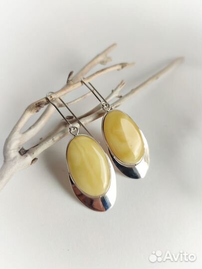 Безупречная классика, серьги с пейзажными янтарём