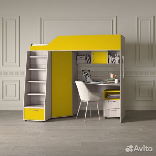 Детская кровать чердак с лестницей комодом