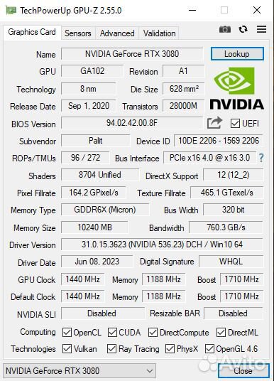 Видеокарта NVidia GeForce Palit GamingPro RTX 3080