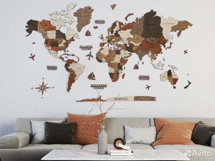Карта мира из дерева на стену