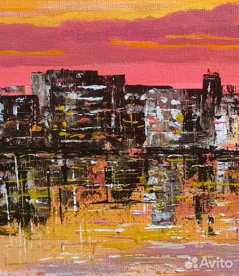 Картина маслом Городской пейзаж Закат