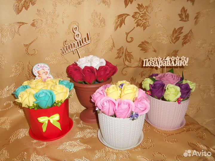 Мыльные розы в кашпо