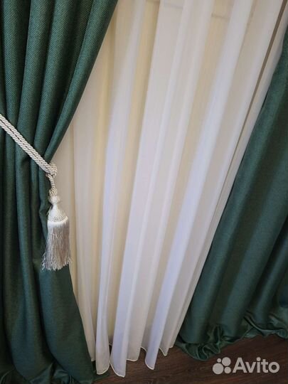 Шторы блэкаут рогожка зелёные 4м