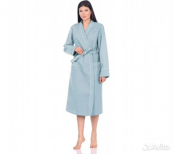 Халат вафельный Home One с кантом голубой 52
