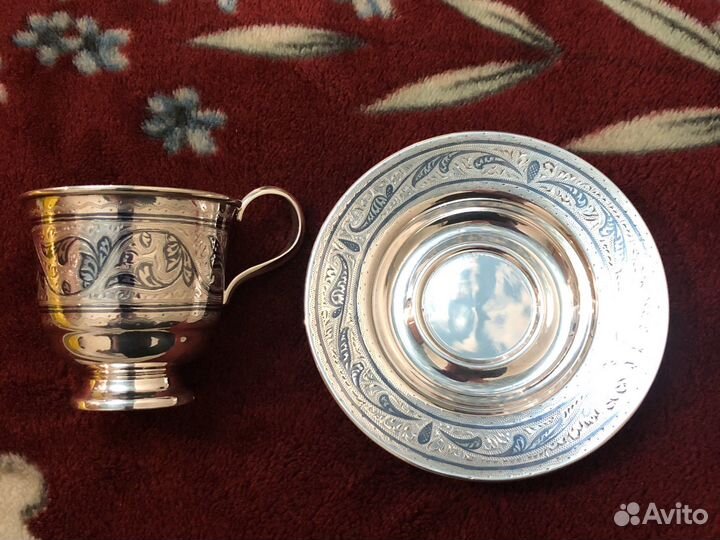 Чашка с блюдцем серебро