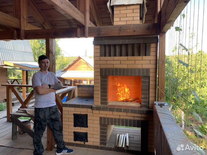 Печь для казана с трубой и мангалом