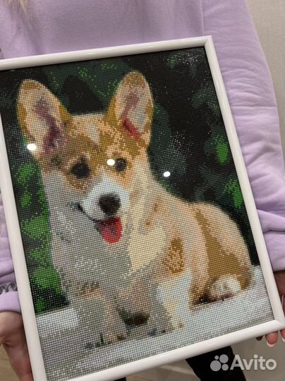 Картина алмазная вышивка готовая работа корги